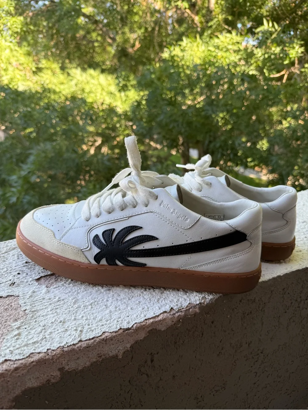 Palm Angels White Leather Sneakers with Black Palm Logo - Picture 10 of 11